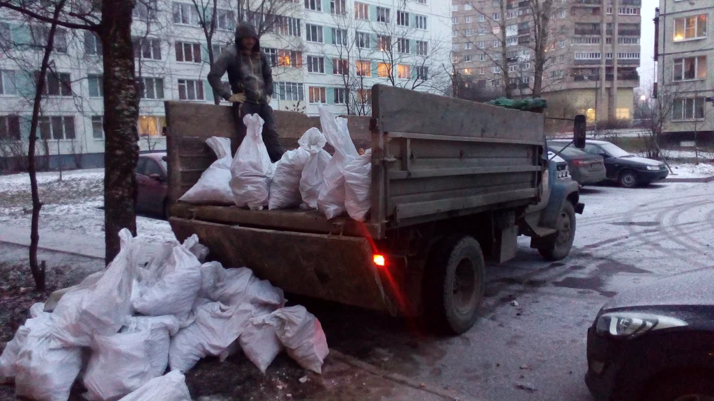 Вывоз мусора в мешках в Верхней Пышме в октябре